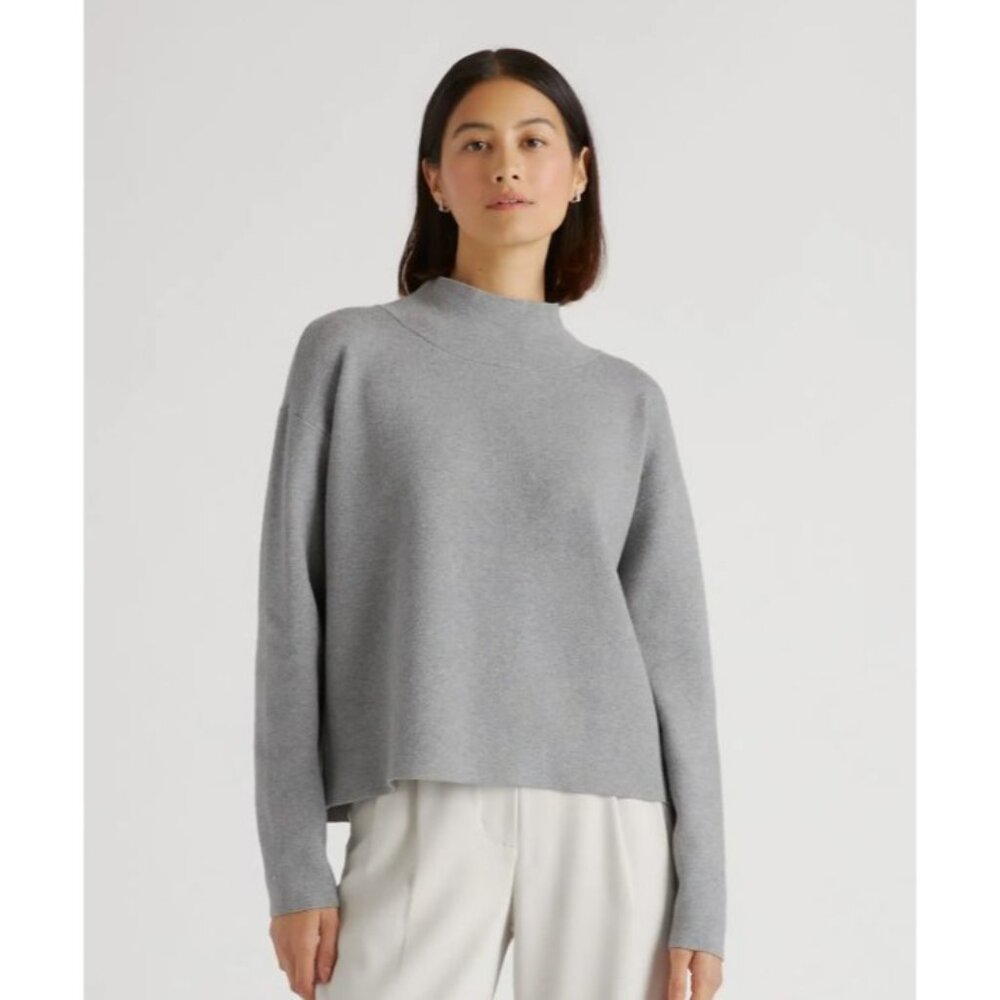 Quince Light Gray Mock Neck Sweater